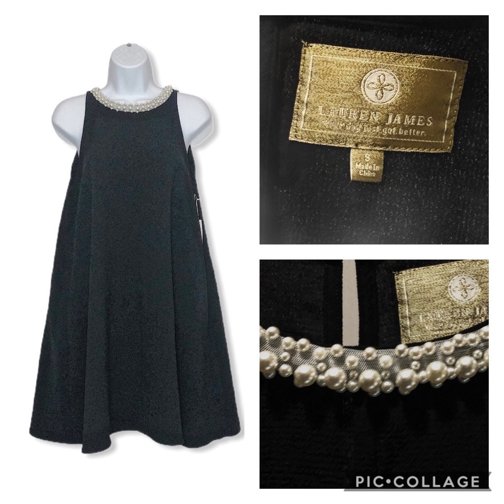 Lauren James Dress S Pearl Neck Black